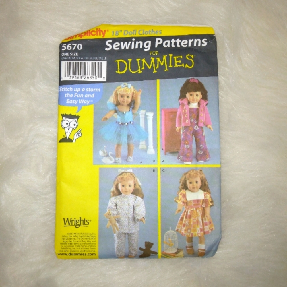 SIMPLICITY 5670 Sewing Patterns for Dummies, American Girl Doll clothes
